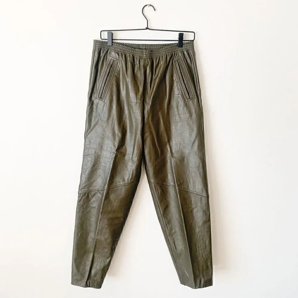 Erez Sport Vintage Women’s Moss Green All Leather Extreme High Rise Cinched Wais